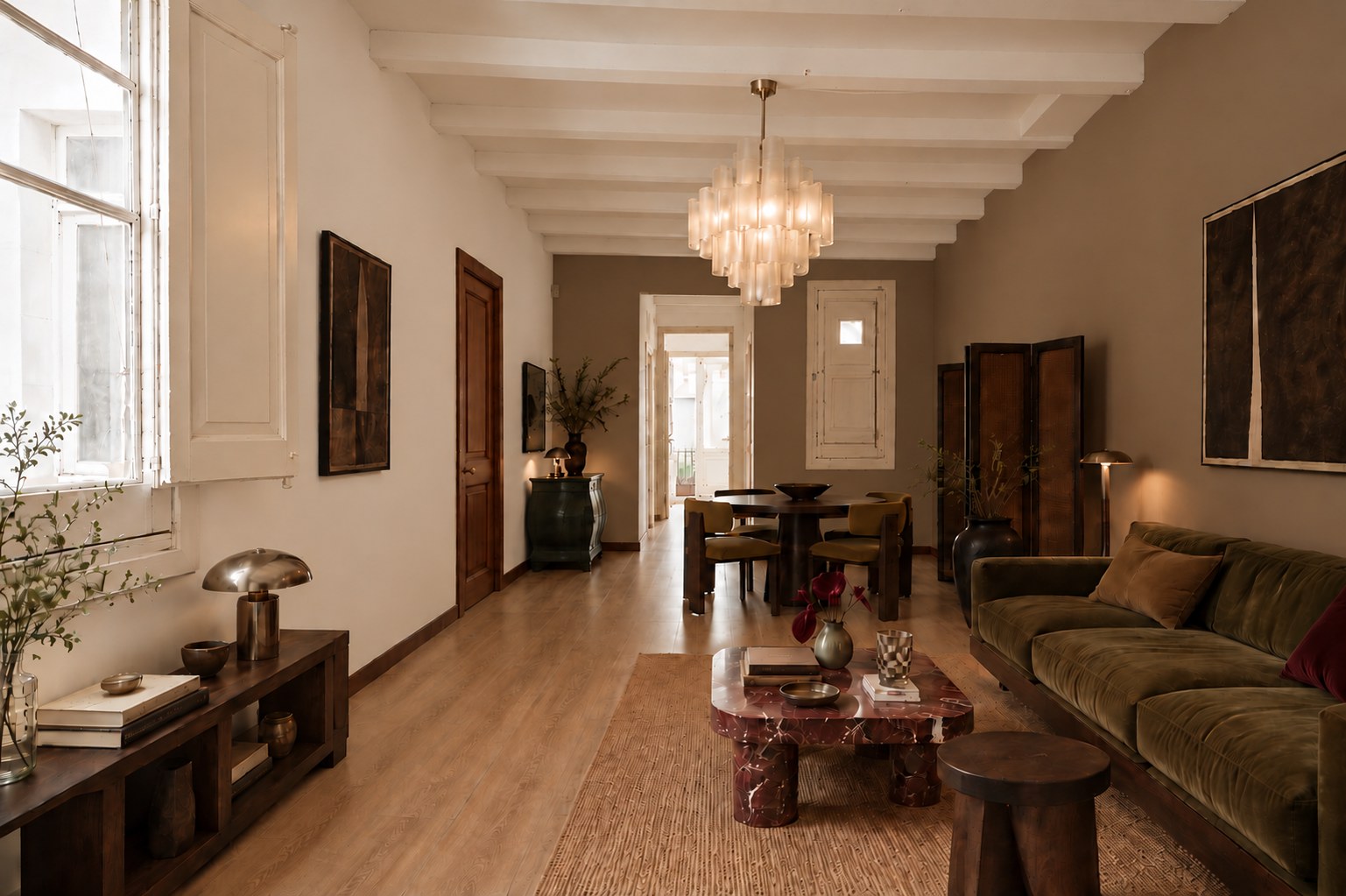 Carme — open-plan living and dining room in Barcelona
